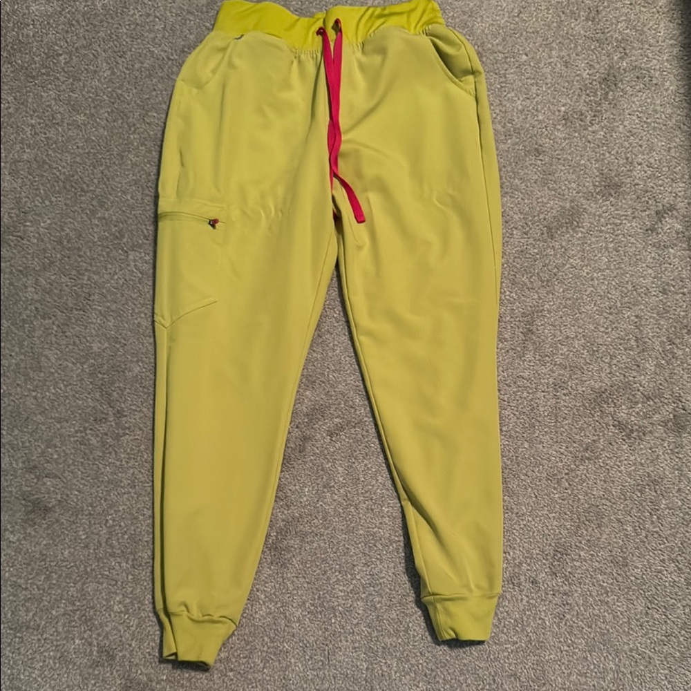 Figs Bright Yellow Skinny Pants with Red Accent